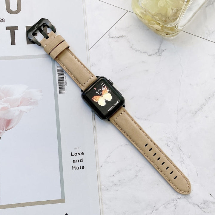 Lisslune | Big Head Buckle Leather Watch Band for Apple Watch Series 9&8&7 41mm / SE 3&SE 2&6&SE&5&4 40mm / 3&2&1 38mm (Beige)