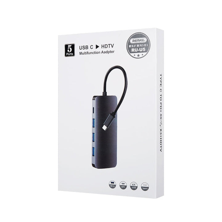Lisslune | Remax RU-U5 5 In1 Multifunction Type-C / USB-C HUB Docking Station (Dark Gray)