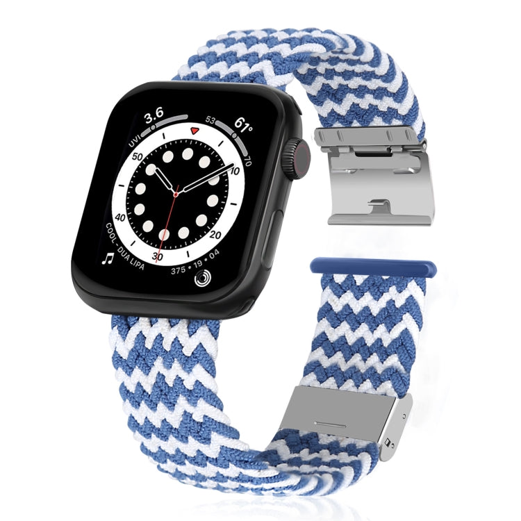 Lisslune | Braided + Stainless Steel Watch Band for Apple Watch Series 7 41mm / 6 & SE & 5 & 4 40mm / 3 & 2 & 1 38mm (Horizontal Blue White)