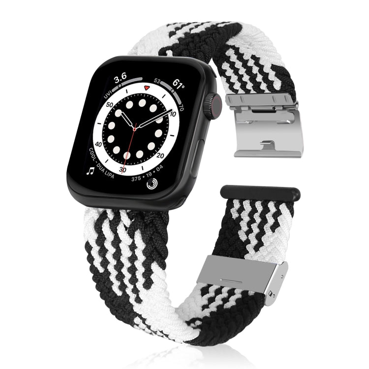 Lisslune | Braided + Stainless Steel Watch Band for Apple Watch Series 9&8&7 41mm / SE 3&SE 2&6&SE&5&4 40mm / 3&2&1 38mm (Vertical Black White)