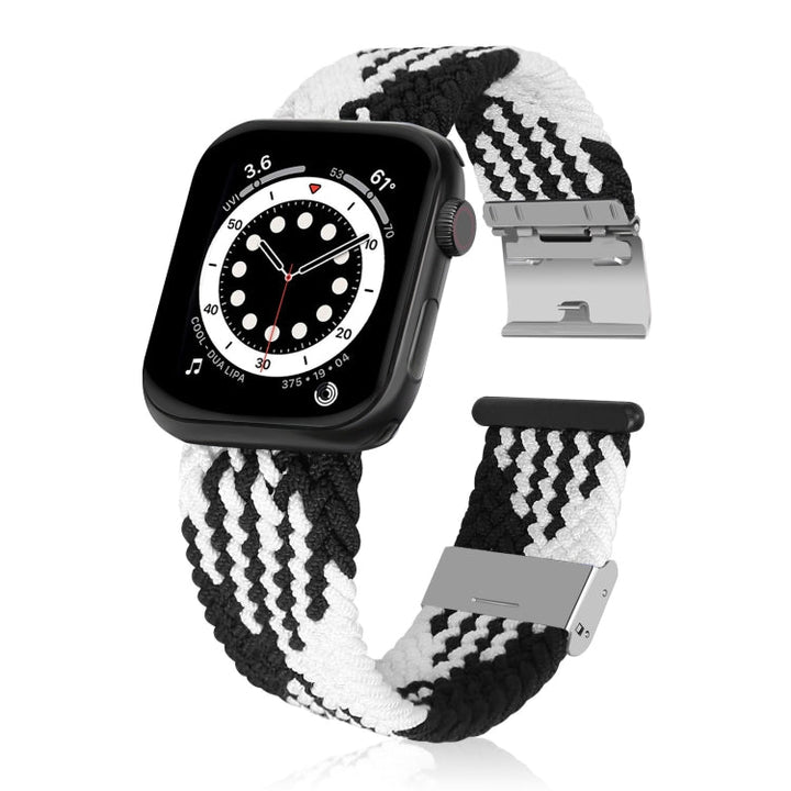 Lisslune | Braided + Stainless Steel Watch Band for Apple Watch Series 9&8&7 41mm / SE 3&SE 2&6&SE&5&4 40mm / 3&2&1 38mm (Vertical Black White)