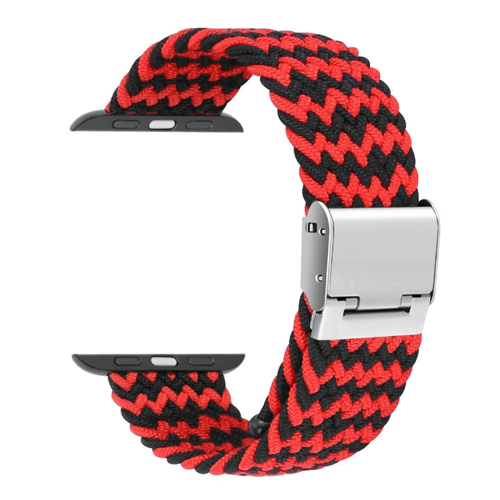Lisslune | Braided + Stainless Steel Watch Band for Apple Watch Series 7 41mm / 6 & SE & 5 & 4 40mm / 3 & 2 & 1 38mm (Horizontal Black Red)