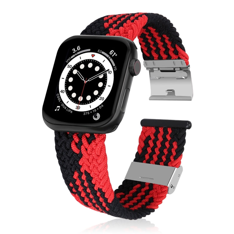 Lisslune | Woven + stainless steel watch band for Apple Watch Series 7 45mm / 6 & SE & 5 & 4 44mm / 3 & 2 & 1 42mm (Vertical Black Red)