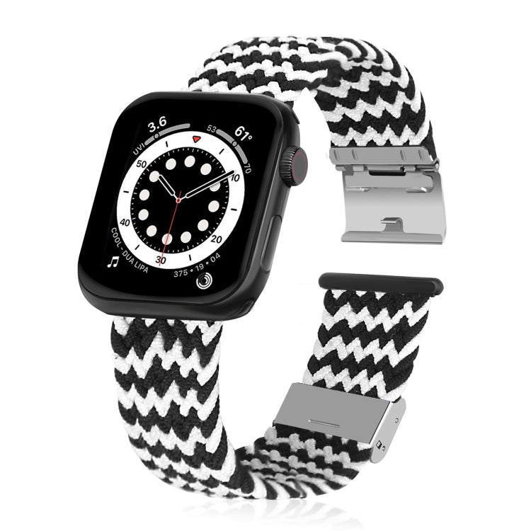 Lisslune | Braided + Stainless Steel Watch Band for Apple Watch Series 7 45mm / 6 & SE & 5 & 4 44mm / 3 & 2 & 1 42mm (Horizontal Black White)