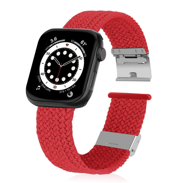 Lisslune | Braided + Stainless Steel Watch Band for Apple Watch Series 7 45mm / 6 & SE & 5 & 4 44mm / 3 & 2 & 1 42mm (Red)