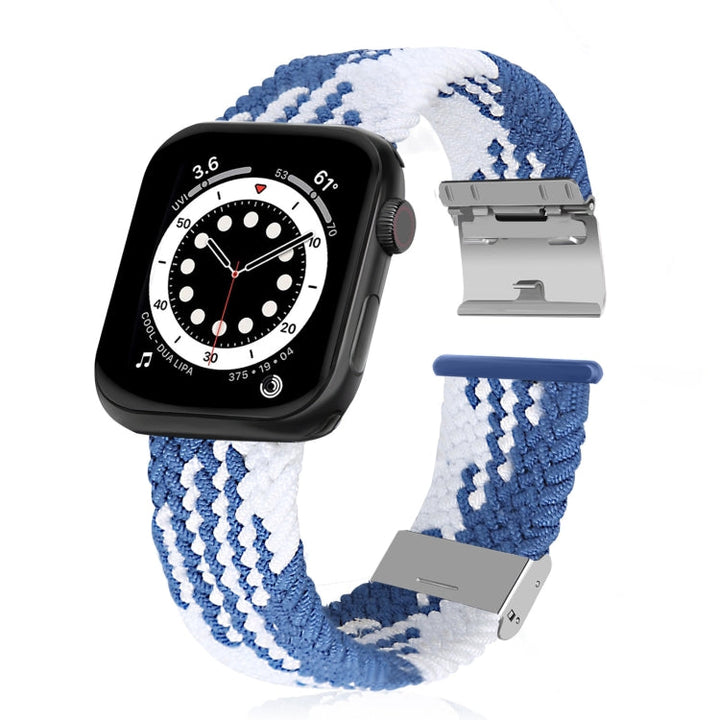 Lisslune | Braided + Stainless Steel Bracelet for the Apple Watch Series 7 45mm / 6 & SE & 5 & 4 44mm / 3 & 2 & 1 42mm (Vertical Blue White)