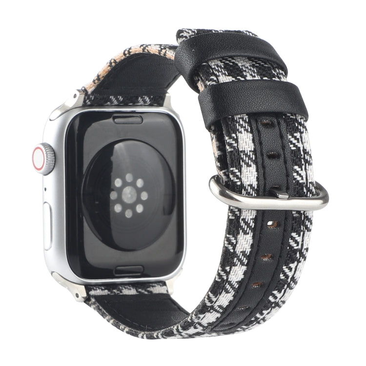 Lisslune | Grid Pattern Round Buckle Leather Watch Band for Apple Watch Series 7 45mm / 6 & SE & 5 & 4 44mm / 3 & 2 & 1 42mm (White Black)