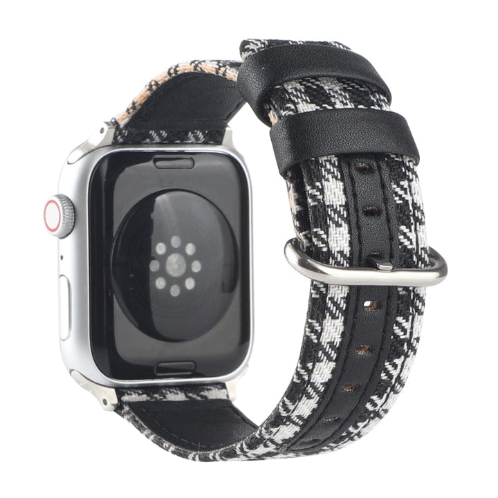 Lisslune | Grid Pattern Round Buckle Leather Watch Band for Apple Watch Series 7 45mm / 6 & SE & 5 & 4 44mm / 3 & 2 & 1 42mm (White Black)