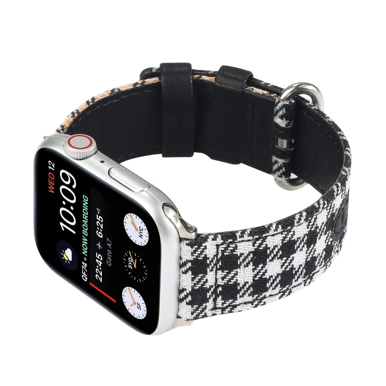 Lisslune | Grid Pattern Round Buckle Leather Watch Band for Apple Watch Series 7 45mm / 6 & SE & 5 & 4 44mm / 3 & 2 & 1 42mm (White Black)
