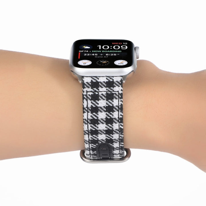 Lisslune | Grid Pattern Round Buckle Leather Watch Band for Apple Watch Series 7 45mm / 6 & SE & 5 & 4 44mm / 3 & 2 & 1 42mm (White Black)
