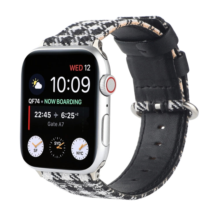 Lisslune | Grid Pattern Round Buckle Leather Watch Band for Apple Watch Series 7 45mm / 6 & SE & 5 & 4 44mm / 3 & 2 & 1 42mm (White Black)