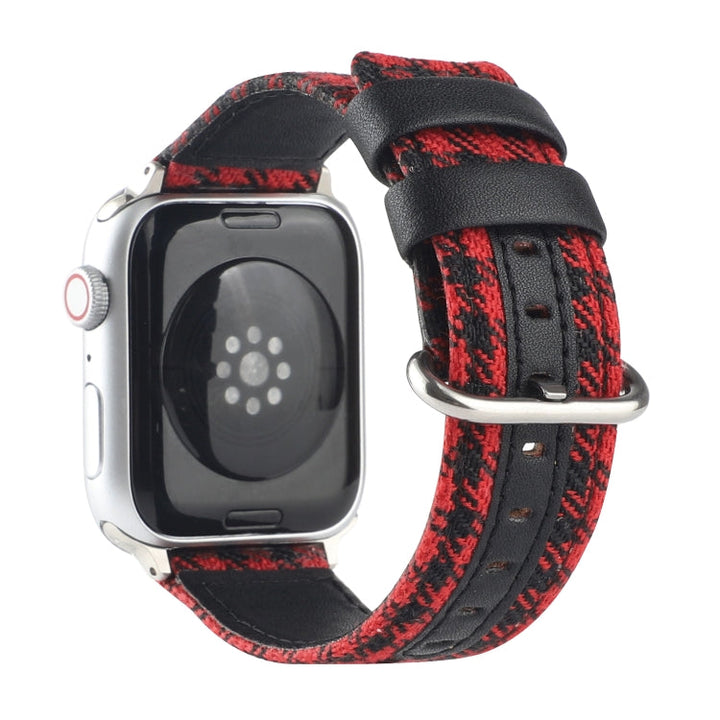 Lisslune | Grid Pattern Round Buckle Leather Watch Band For Apple Watch Ultra 49mm & Watch Ultra 2 49mm / Series 9 & 8 & 7 45mm / SE 3 & SE 2 & 6 & SE & 5 & 4 44mm / 3 & 2 & 1 42mm (Red Black)