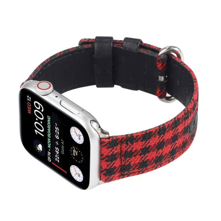 Lisslune | Grid Pattern Round Buckle Leather Watch Band For Apple Watch Ultra 49mm & Watch Ultra 2 49mm / Series 9 & 8 & 7 45mm / SE 3 & SE 2 & 6 & SE & 5 & 4 44mm / 3 & 2 & 1 42mm (Red Black)