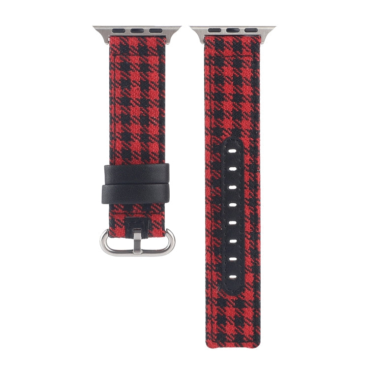 Lisslune | Grid Pattern Round Buckle Leather Watch Band For Apple Watch Ultra 49mm & Watch Ultra 2 49mm / Series 9 & 8 & 7 45mm / SE 3 & SE 2 & 6 & SE & 5 & 4 44mm / 3 & 2 & 1 42mm (Red Black)