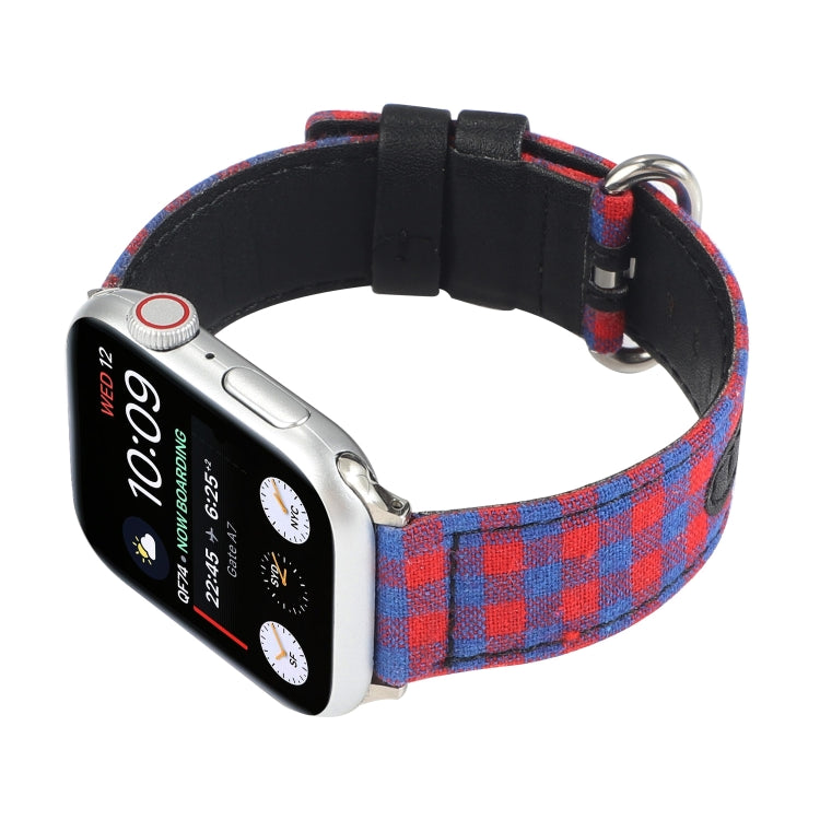 Lisslune | Grid Pattern Round Buckle Leather Watch Band for Apple Watch Ultra 49mm & Watch Ultra 2 49mm / Series 9 & 8 & 7 45mm / SE 3 & SE 2 & 6 & SE & 5 & 4 44mm / 3 & 2 & 1 42mm (Red Blue)