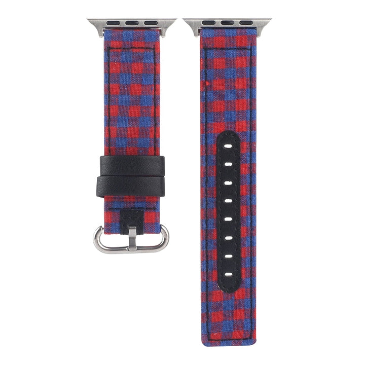 Lisslune | Grid Pattern Round Buckle Leather Watch Band for Apple Watch Ultra 49mm & Watch Ultra 2 49mm / Series 9 & 8 & 7 45mm / SE 3 & SE 2 & 6 & SE & 5 & 4 44mm / 3 & 2 & 1 42mm (Red Blue)
