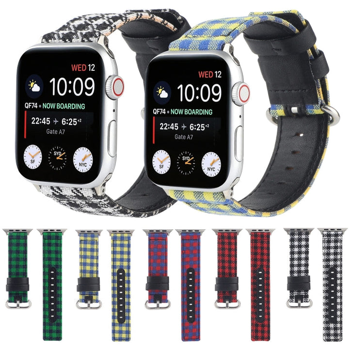 Lisslune | Grid Pattern Round Buckle Leather Watch Band for Apple Watch Series 7 45mm / 6 & SE & 5 & 4 44mm / 3 & 2 & 1 42mm (White Black)