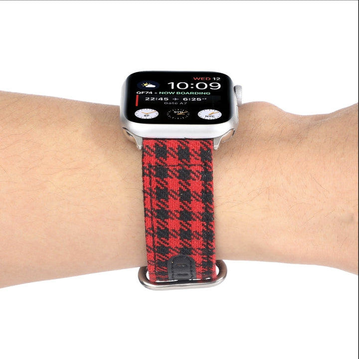 Lisslune | Grid Pattern Round Buckle Leather Watch Band for Apple Watch Series 9&8&7 41mm / SE 3&SE 2&6&SE&5&4 40mm / 3&2&1 38mm (Red Black)