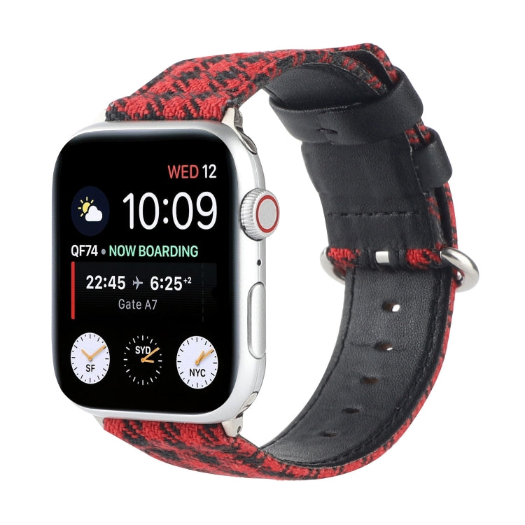 Lisslune | Grid Pattern Round Buckle Leather Watch Band for Apple Watch Series 9&8&7 41mm / SE 3&SE 2&6&SE&5&4 40mm / 3&2&1 38mm (Red Black)