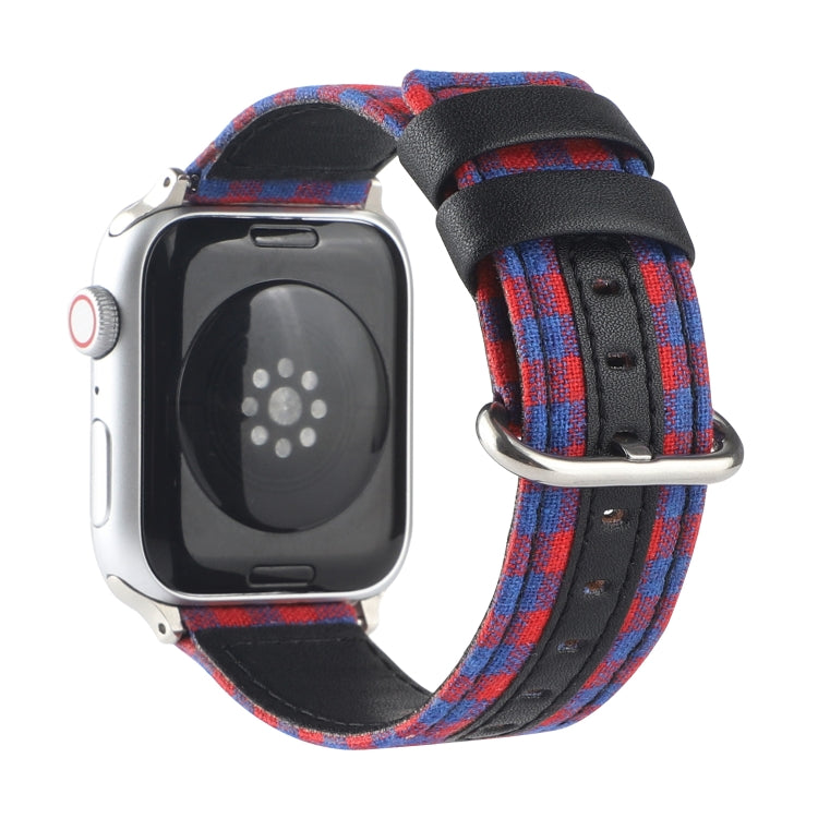 Lisslune | Grid Pattern Round Buckle Leather Watch Band for Apple Watch Series 9&8&7 41mm / SE 3&SE 2&6&SE&5&4 40mm / 3&2&1 38mm (Red Blue)