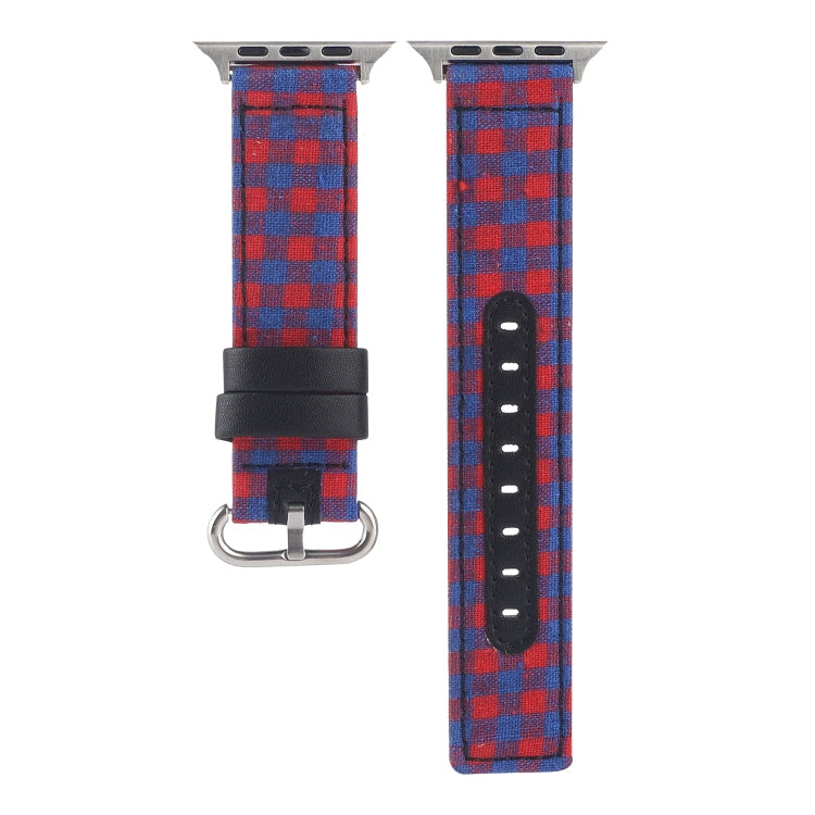 Lisslune | Grid Pattern Round Buckle Leather Watch Band for Apple Watch Series 9&8&7 41mm / SE 3&SE 2&6&SE&5&4 40mm / 3&2&1 38mm (Red Blue)