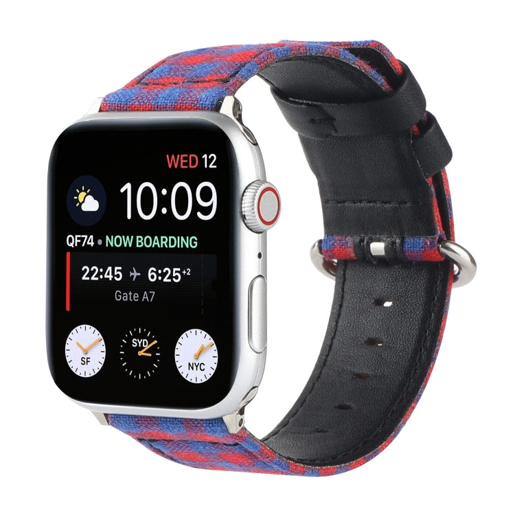 Lisslune | Grid Pattern Round Buckle Leather Watch Band for Apple Watch Series 9&8&7 41mm / SE 3&SE 2&6&SE&5&4 40mm / 3&2&1 38mm (Red Blue)