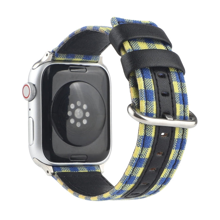 Lisslune | Grid Pattern Round Buckle Leather Watch Band for Apple Watch Series 9&8&7 41mm / SE 3&SE 2&6&SE&5&4 40mm / 3&2&1 38mm (Yellow Blue)
