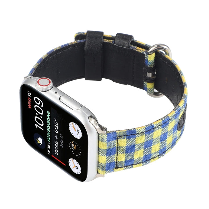 Lisslune | Grid Pattern Round Buckle Leather Watch Band for Apple Watch Series 9&8&7 41mm / SE 3&SE 2&6&SE&5&4 40mm / 3&2&1 38mm (Yellow Blue)