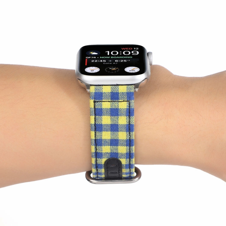 Lisslune | Grid Pattern Round Buckle Leather Watch Band for Apple Watch Series 9&8&7 41mm / SE 3&SE 2&6&SE&5&4 40mm / 3&2&1 38mm (Yellow Blue)