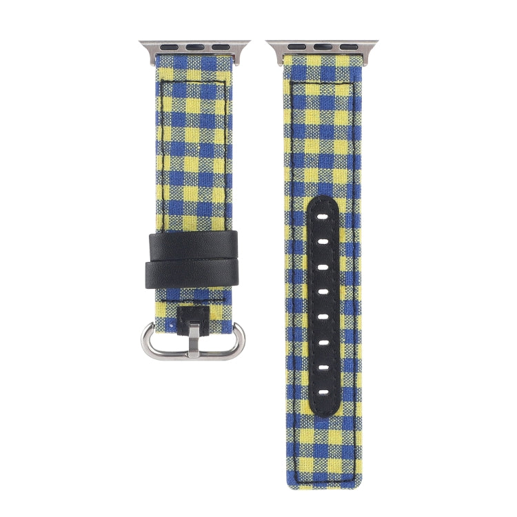 Lisslune | Grid Pattern Round Buckle Leather Watch Band for Apple Watch Series 9&8&7 41mm / SE 3&SE 2&6&SE&5&4 40mm / 3&2&1 38mm (Yellow Blue)