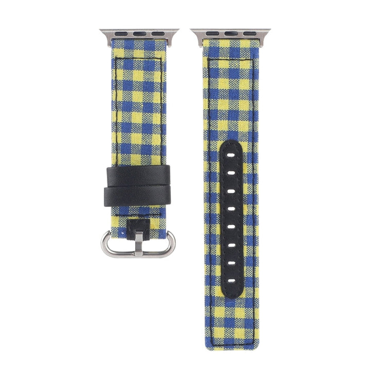 Lisslune | Grid Pattern Round Buckle Leather Watch Band for Apple Watch Series 9&8&7 41mm / SE 3&SE 2&6&SE&5&4 40mm / 3&2&1 38mm (Yellow Blue)