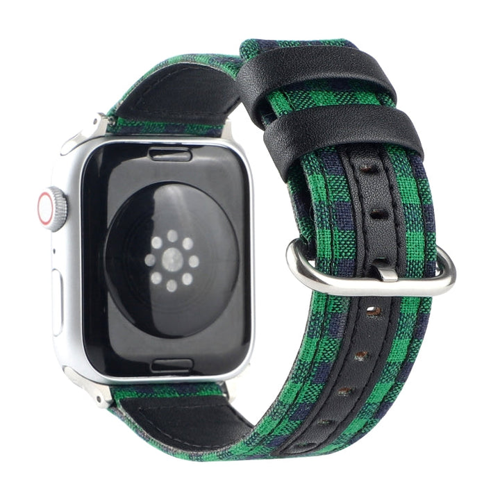 Lisslune | Grid Pattern Round Buckle Leather Watch Strap For Apple Watch Series 9&8&7 41mm / SE 3&SE 2&6&SE&5&4 40mm / 3&2&1 38mm (Green Black)