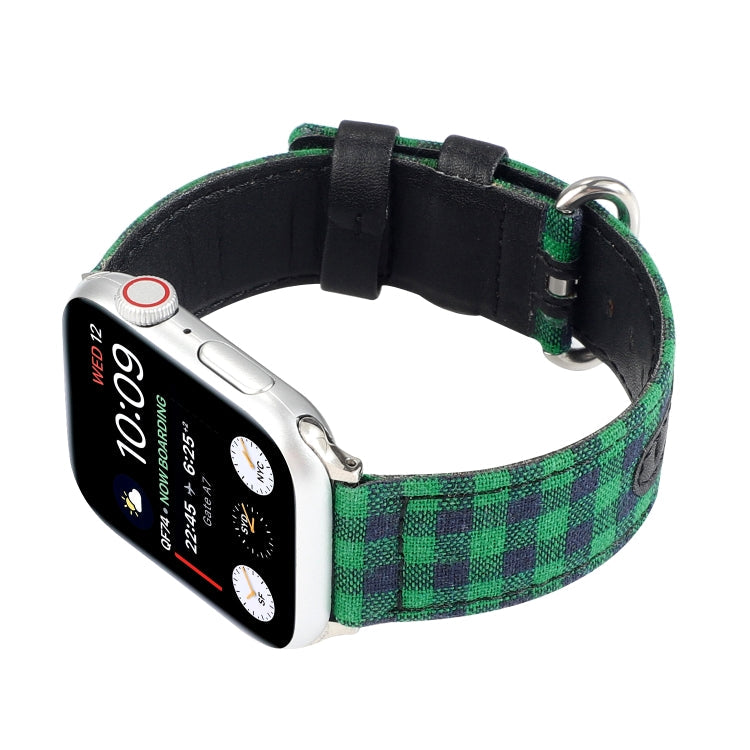 Lisslune | Grid Pattern Round Buckle Leather Watch Strap For Apple Watch Series 9&8&7 41mm / SE 3&SE 2&6&SE&5&4 40mm / 3&2&1 38mm (Green Black)