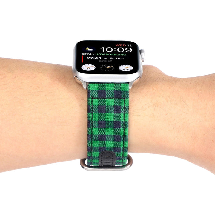 Lisslune | Grid Pattern Round Buckle Leather Watch Strap For Apple Watch Series 9&8&7 41mm / SE 3&SE 2&6&SE&5&4 40mm / 3&2&1 38mm (Green Black)