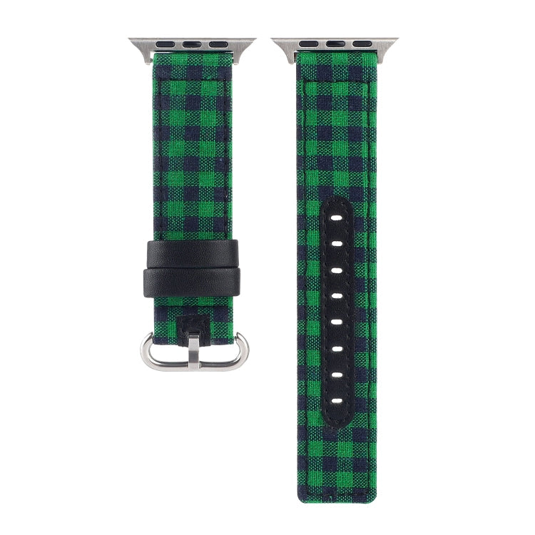 Lisslune | Grid Pattern Round Buckle Leather Watch Strap For Apple Watch Series 9&8&7 41mm / SE 3&SE 2&6&SE&5&4 40mm / 3&2&1 38mm (Green Black)