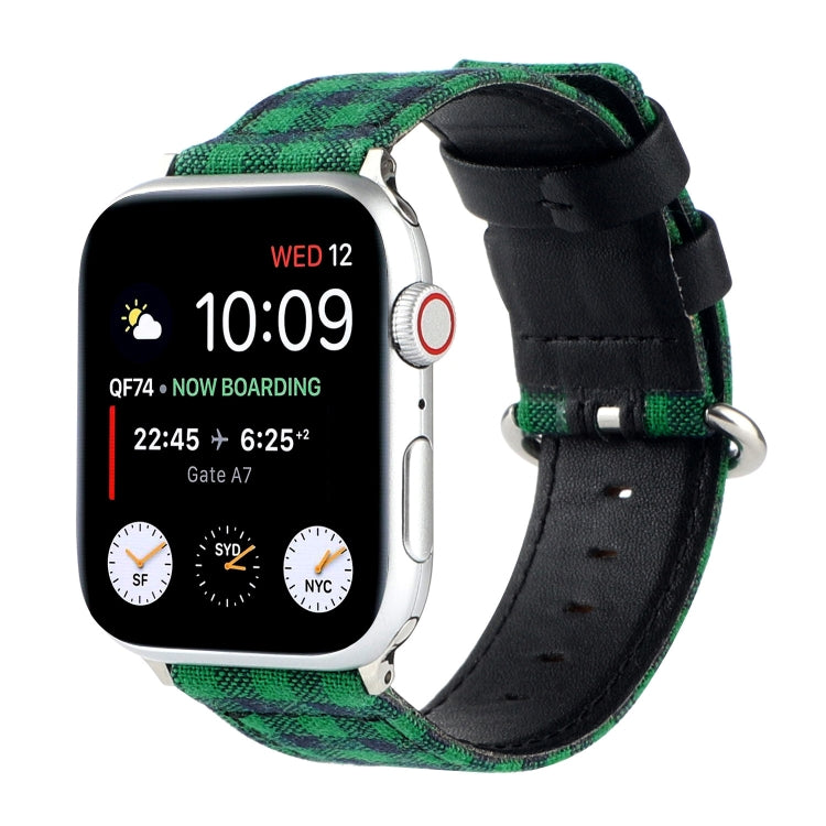 Lisslune | Grid Pattern Round Buckle Leather Watch Strap For Apple Watch Series 9&8&7 41mm / SE 3&SE 2&6&SE&5&4 40mm / 3&2&1 38mm (Green Black)