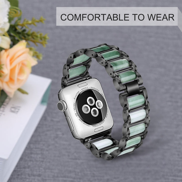 Lisslune | Gemstone Stainless Steel Watch Band for Apple Watch Ultra 49mm & Watch Ultra 2 49mm / Series 9 & 8 & 7 45mm / SE 3 & SE 2 & 6 & SE & 5 & 4 44mm / 3 & 2 & 1 42mm (Black)