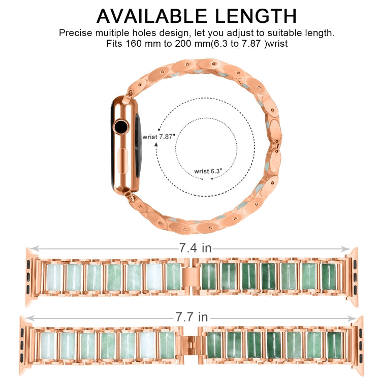 Lisslune | Emerald Stainless Steel Bracelet for Apple Watch Ultra 49mm & Watch Ultra 2 49mm / Series 9 & 8 & 7 45mm / SE 3 & SE 2 & 6 & SE & 5 & 4 44mm / 3 & 2 & 1 42mm (Rose Gold)