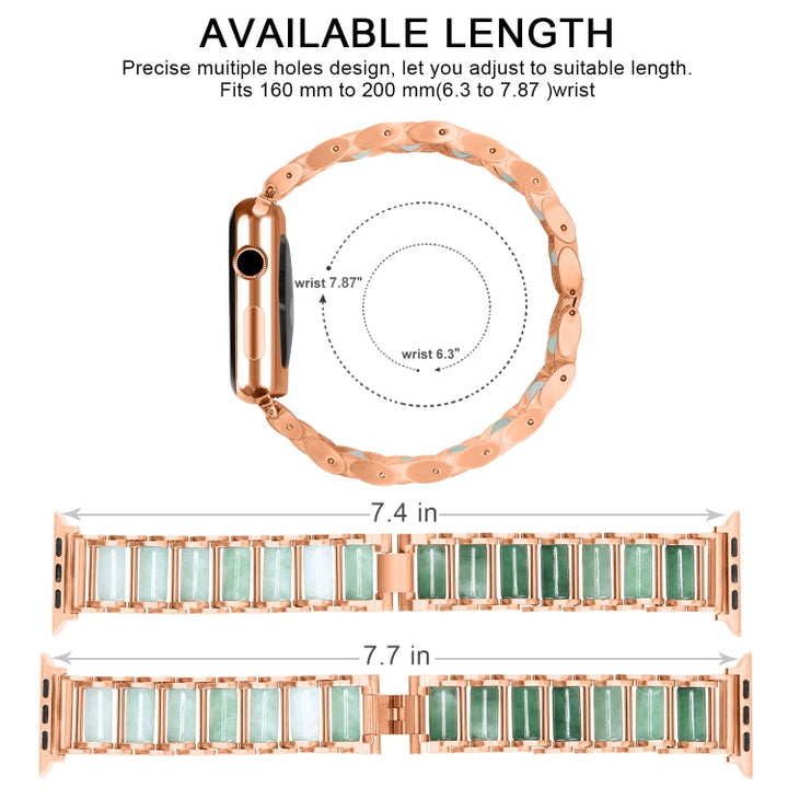 Lisslune | Emerald Stainless Steel Bracelet for Apple Watch Ultra 49mm & Watch Ultra 2 49mm / Series 9 & 8 & 7 45mm / SE 3 & SE 2 & 6 & SE & 5 & 4 44mm / 3 & 2 & 1 42mm (Rose Gold)