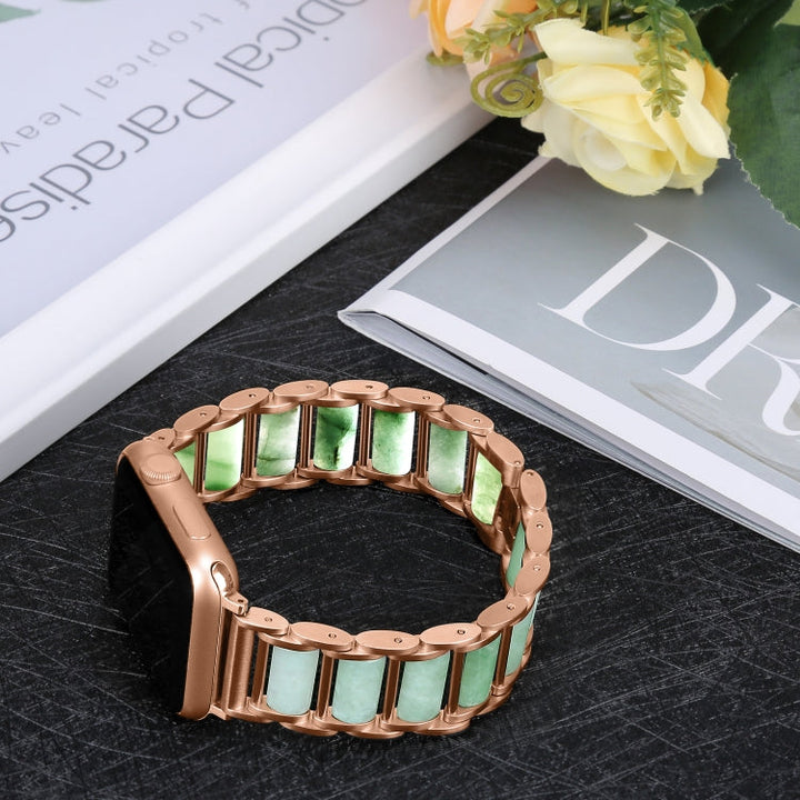 Lisslune | Emerald Stainless Steel Bracelet for Apple Watch Ultra 49mm & Watch Ultra 2 49mm / Series 9 & 8 & 7 45mm / SE 3 & SE 2 & 6 & SE & 5 & 4 44mm / 3 & 2 & 1 42mm (Rose Gold)