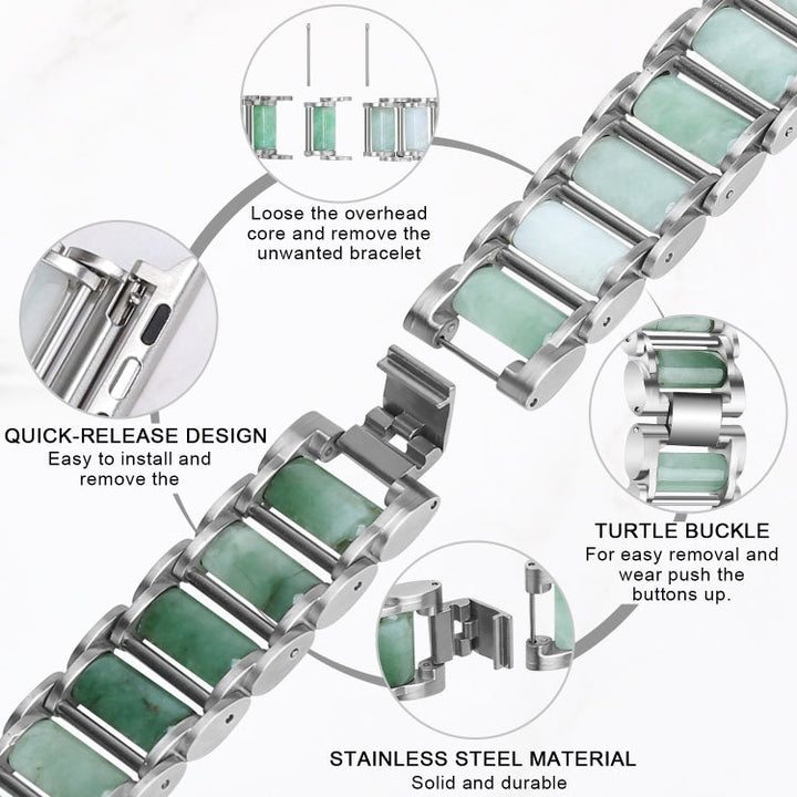 Lisslune | Emerald stainless steel watch strap for Apple Watch Ultra 49mm & Watch Ultra 2 49mm / Series 9 & 8 & 7 45mm / SE 3 & SE 2 & 6 & SE & 5 & 4 44mm / 3 & 2 & 1 42mm (Silver)