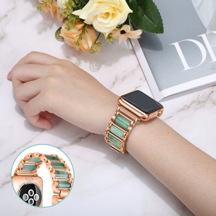 Lisslune | Gemstone Stainless Steel Watch Band for Apple Watch Series 7 41mm / 6 & SE & 5 & 4 40mm / 3 & 2 & 1 38mm (Rose Gold)