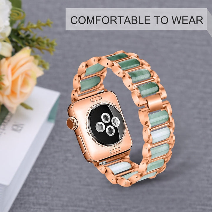 Lisslune | Gemstone Stainless Steel Watch Band for Apple Watch Series 7 41mm / 6 & SE & 5 & 4 40mm / 3 & 2 & 1 38mm (Rose Gold)