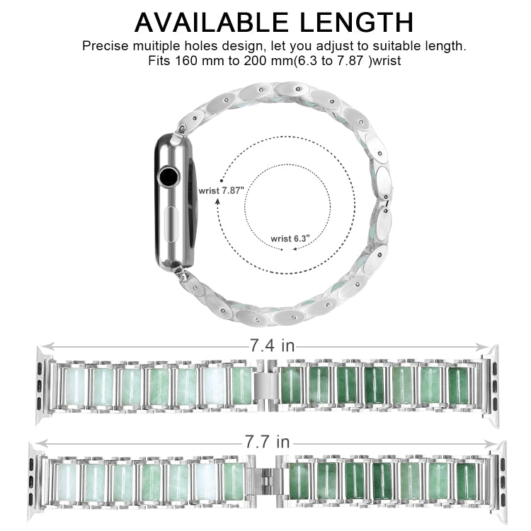 Lisslune | Gemstone Stainless Steel Bracelet for Apple Watch Series 9&8&7 41mm / SE 3&SE 2&6&SE&5&4 40mm / 3&2&1 38mm (Silver)