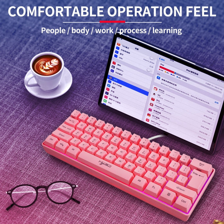 Lisslune | HXSJ V700 61 Keys RGB Lighting Gaming Wired Keyboard (Pink)