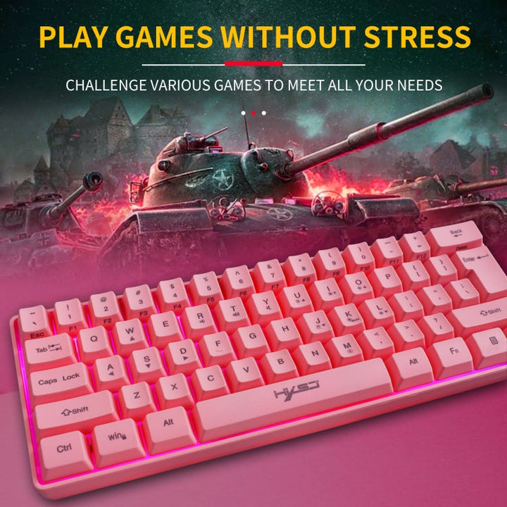 Lisslune | HXSJ V700 61 Keys RGB Lighting Gaming Wired Keyboard (Pink)