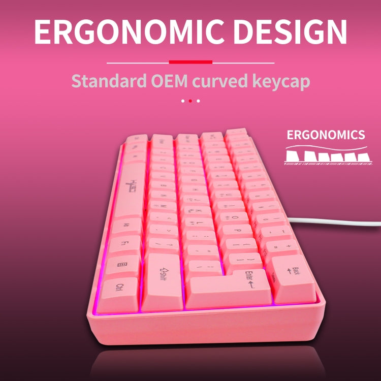 Lisslune | HXSJ V700 61 Keys RGB Lighting Gaming Wired Keyboard (Pink)