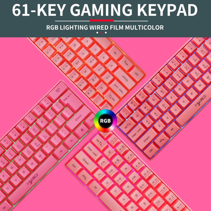Lisslune | HXSJ V700 61 Keys RGB Lighting Gaming Wired Keyboard (Pink)