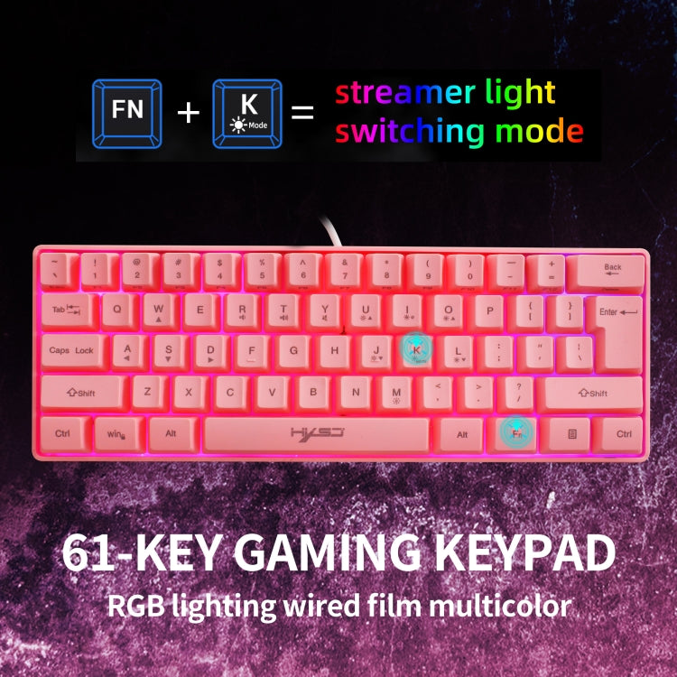 Lisslune | HXSJ V700 61 Keys RGB Lighting Gaming Wired Keyboard (Pink)