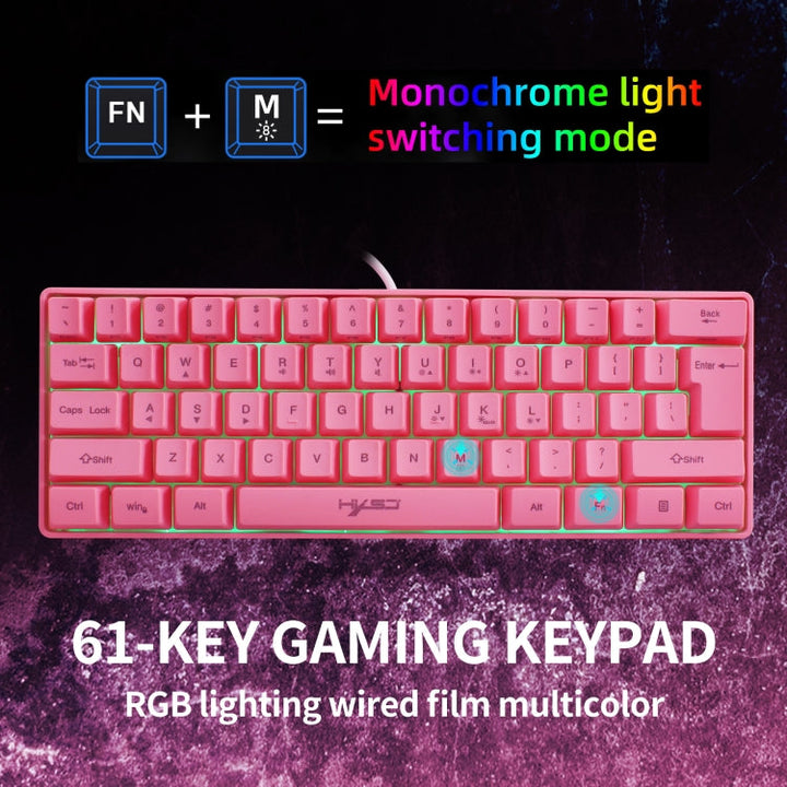 Lisslune | HXSJ V700 61 Keys RGB Lighting Gaming Wired Keyboard (Pink)